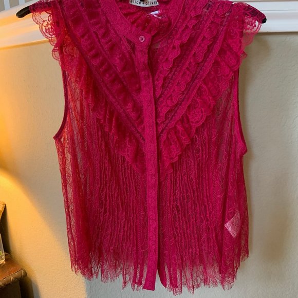 Alice & Olivia Rheba Sleeveless Button-front Lace Blouse - Picture 4 of 4